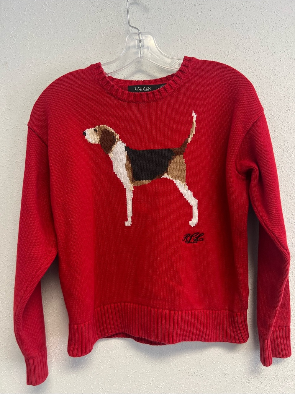Ralph Lauren Red Crewneck Sweater with Beagle Intarsia